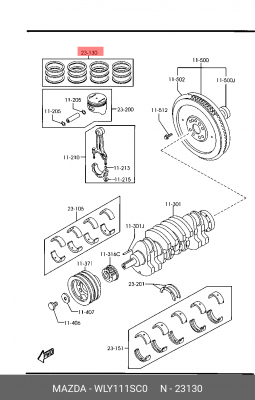 Кольца поршневые WLY111SC0 MAZDA