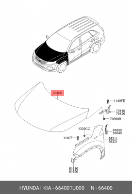 Капот 664001U000 HYUNDAI KIA