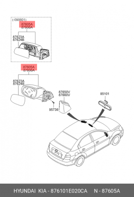 Зеркало заднего вида 876101E020CA HYUNDAI KIA