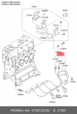 Ккомплект проводов зажигания 2750122C00 HYUNDAI KIA