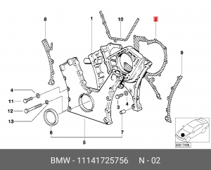Прокладка, картер рулевого механизма 11141725756 BMW