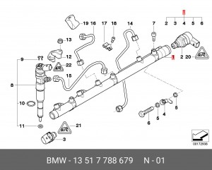 Распределительный трубопровод, топливо 13 51 7 788 679 BMW