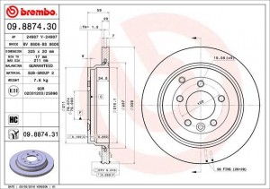 Тормозной диск 09.8874.30 BREMBO
