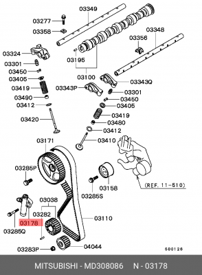 Натяжитель ремня, клиновой зубча MD308086 MITSUBISHI