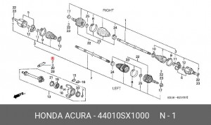 Вал привода колеса в сборе с ШРУСами 44010SX1000 HONDA