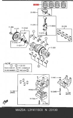 Кольца поршневые L3Y411SC0 MAZDA