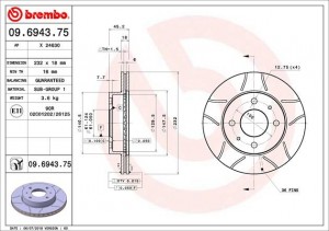 Тормозной диск 09.6943.75 BREMBO