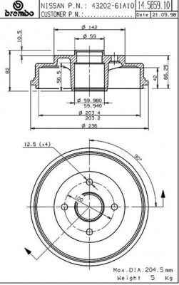 Тормозной барабан 14.5859.10 BREMBO