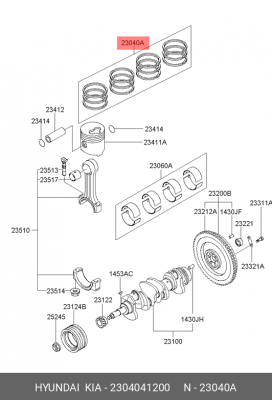 Кольца поршневые 2304041200 HYUNDAI KIA