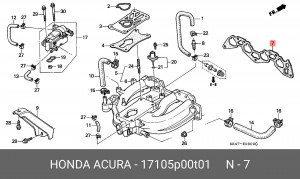 Прокладка, впускной коллектор 17105P00T01 HONDA