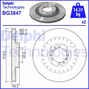 Тормозной диск BG3847 DELPHI