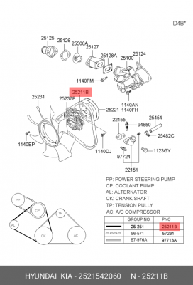 Клиновой ремень 25215-42060 HYUNDAI KIA