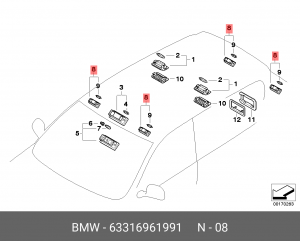 Фонарь подсветки зеркала в салоне 63 31 6 961 991 BMW