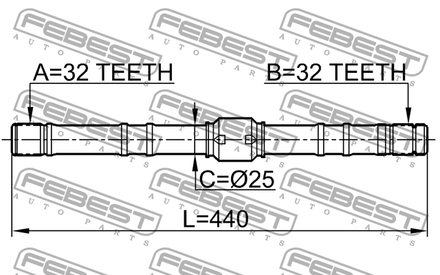 Вал привода колеса в сборе с ШРУСами 0212-SR20RH FEBEST