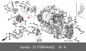 Натяжитель ремня приводного в сборе 31170RAAA02 HONDA
