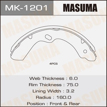 Колодки тормозные барабанные MK1201 MASUMA