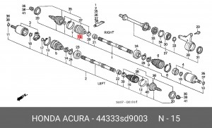 Комплект пылника, приводной вал 44333-SD9-003 HONDA