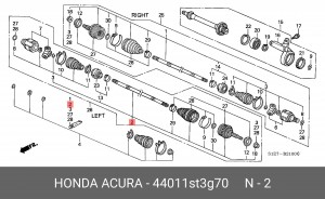 Вал привода колеса в сборе с ШРУСами 44011ST3G70 HONDA