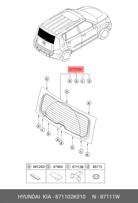 Стекло заднее 871102K010 HYUNDAI KIA