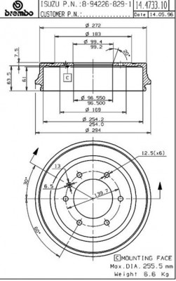 Тормозной барабан 14.4733.10 BREMBO