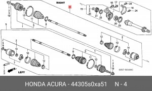 Вал привода колеса в сборе с ШРУСами 44305S0XA51 HONDA