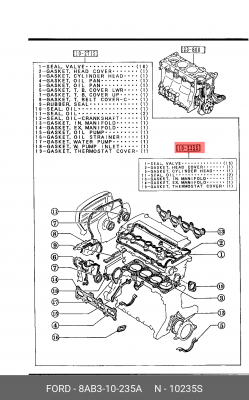 Комплект прокладок, головка цилиндра 8AB3-10-235A MAZDA
