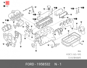 Комплект прокладок, двигатель 1 958 532 FORD