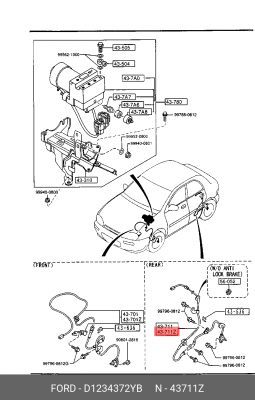 Датчик, частота вращения колеса D1234372YB MAZDA