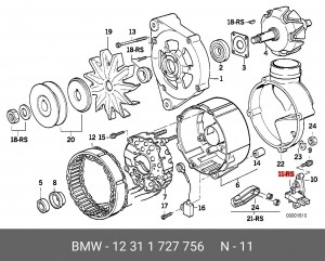 Угольная щетка, генератор 12 31 1 727 756 BMW