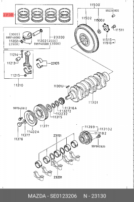 Кольца поршневые (комплект) SE0123206 MAZDA