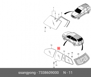Стекло двери 7338609000 SSANG YONG