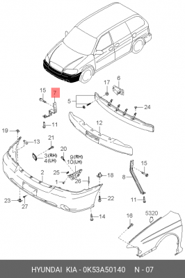 Кронштейн крепления бампера 0K53A50140 HYUNDAI KIA