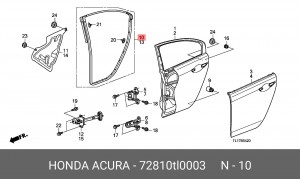 Уплотнитель дверного проема 72810TL0003 HONDA