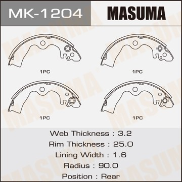 Колодки тормозные барабанные MK1204 MASUMA
