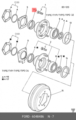 Уплотняющее кольцо, коленчатый вал 6 048 486 FORD