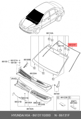 Молдинг стекла 861311G000 HYUNDAI KIA