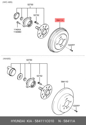 Барабан тормозной 584111C010 HYUNDAI KIA