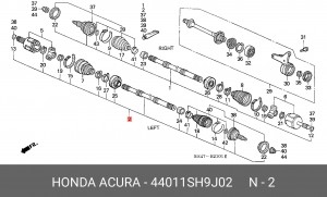 Шарнирный комплект, приводной вал 44011SH9J02 HONDA