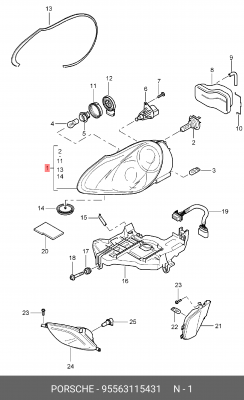 Основная фара 955 631 154 31 PORSCHE