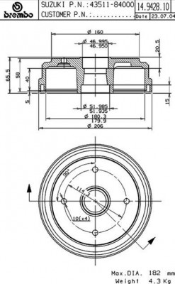 Тормозной барабан 14.9428.10 BREMBO