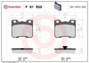 Комплект тормозных колодок, диско P61059 BREMBO