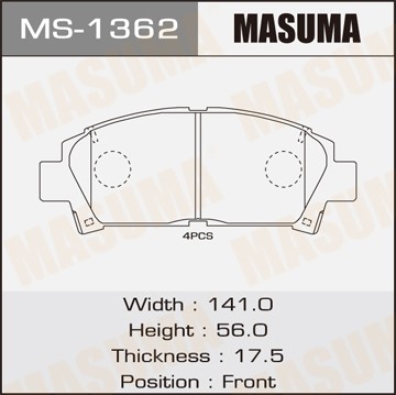 Колодки тормозные дисковые MS1362 MASUMA