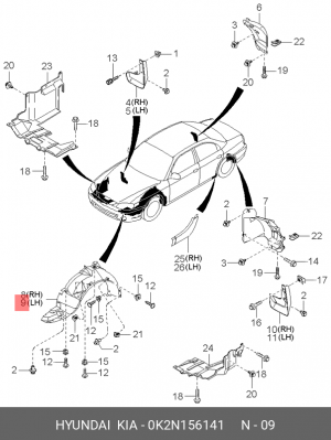 Подкрылок 0K2N156141 HYUNDAI KIA