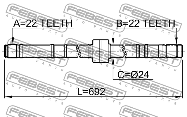 Вал привода колеса в сборе с ШРУСами 0212-P10RH FEBEST