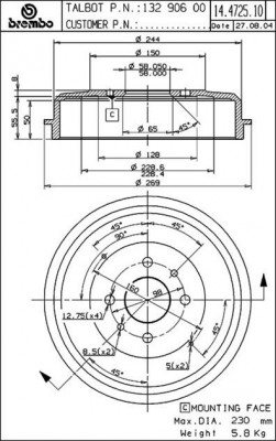 Тормозной барабан 14.4725.10 BREMBO