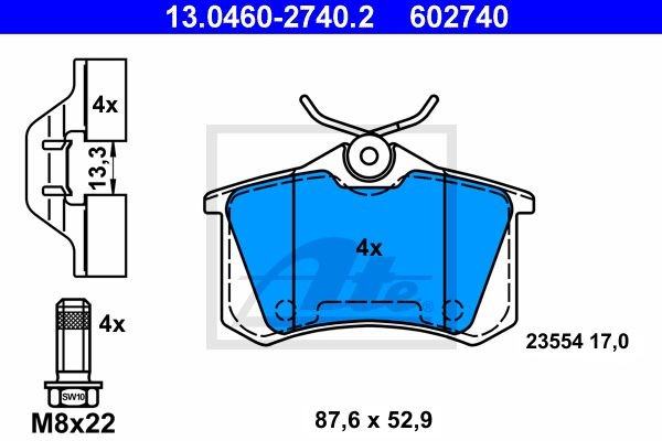 Колодки тормозные дисковые 13.0460-2740.2 ATE