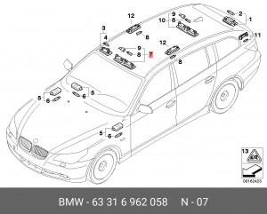 Плафон освещения салона 63 31 6 962 058 BMW
