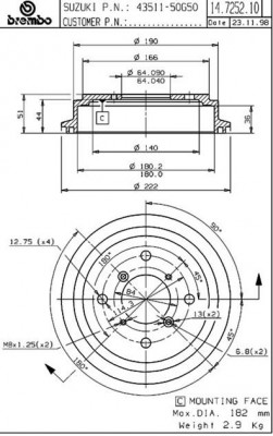 Тормозной барабан 14.7252.10 BREMBO