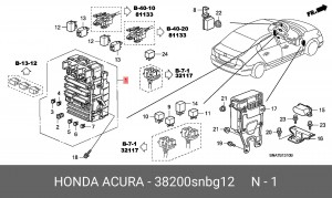 Блок коммутационный для реле, предохранителей 38200SNBG12 HONDA