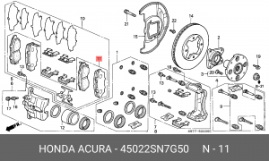 Комплект тормозных колодок, диско 45022-SN7-G50 HONDA
